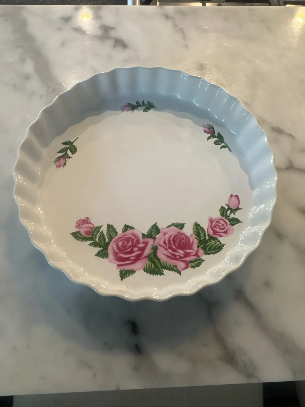 VINTAGE Pink Rose Ceramic Quiche Dish